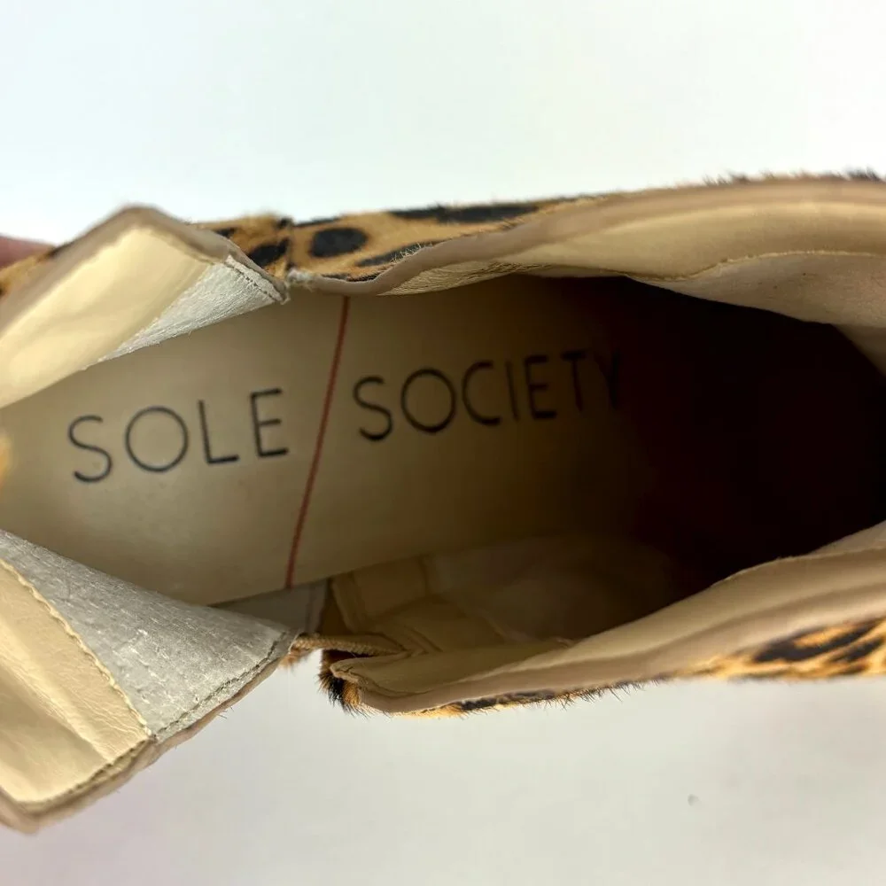 Sole Society Leopard Print Haircalf Bootie – Chic Pointed Toe, Size 8M